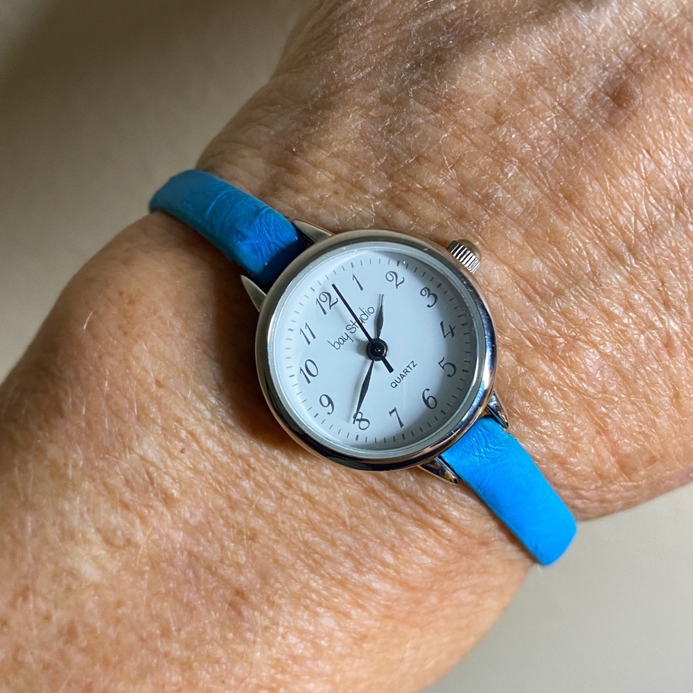 Bay Studio Petite Blue Leather Strap Quartz Watch | Fits 6–7” Wrist